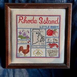 Vintage Rhode Island Cross Stitch State Art